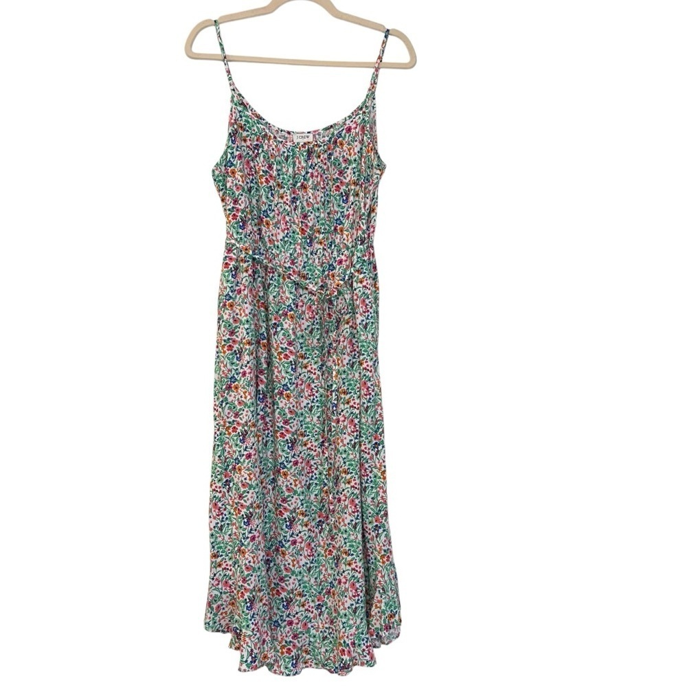 J. Crew Floral Ruffle Curve Hem Midi Dress Pink Multi 12 NWT Feminine Spring